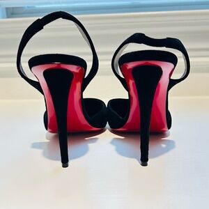 Christian Louboutin Black Suede Stiletto Sandals with Red Soles